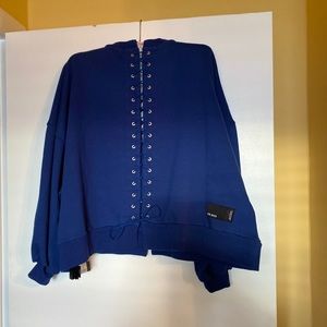 Cobalt blue lace up, front and back sweatshirt